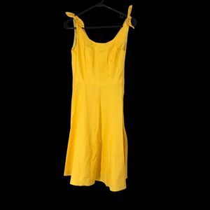 Women’s Sunshine Yellow Sundress, Knotted Shoulder Ties, Lined, Fit n Flare XS